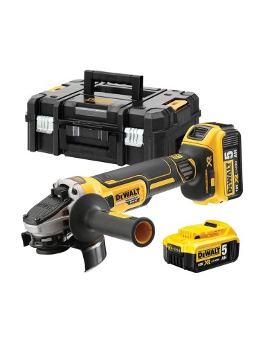 Mini-amoladora sin escobillas xr 18v 125mm con 2 baterías li-ion 5ah, cargador y maletín tstak ii dcg405p2-qw dewalt