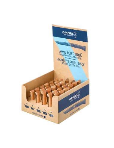 Caja con 30 navajas acero inoxidable, 6 unid. nº6 + 6 unid. nº7 + 12 unid. nº8 + 6 unid. nº9. opinel