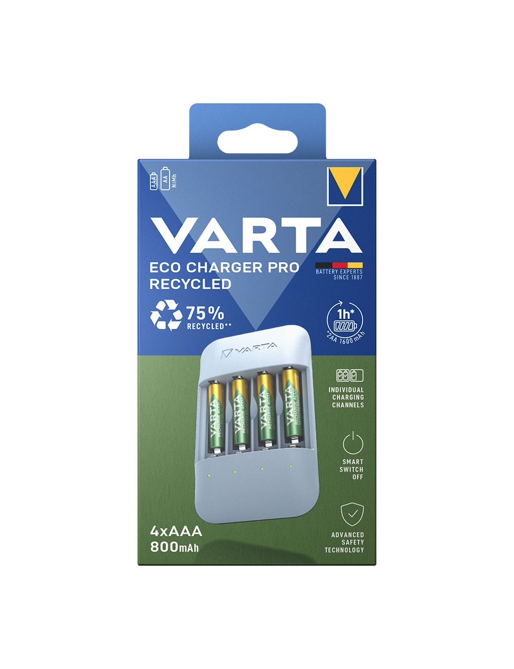 Cargador de pilas varta eco charger pro + 4 pilas 800 mah aaa 56813