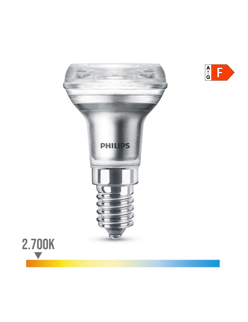 Bombilla reflectora led cla 36d 1,8w r39, 150im e14 2700k. philips