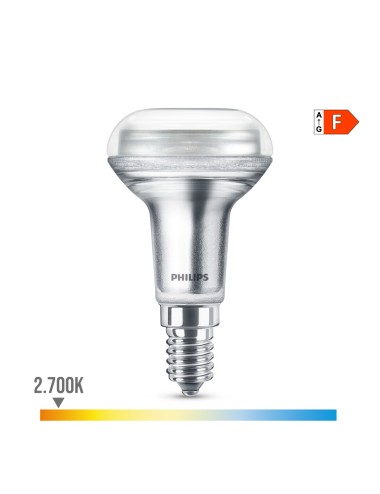 Bombilla reflectora led cla 36d 2,8w r50, 210im e14 2700k. philips