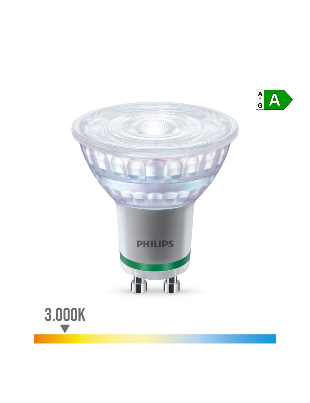 Bombilla ultra efficient led spot 36d 2,1w 375im gu10 3000k, 220-240v ac 50/60hz. philips