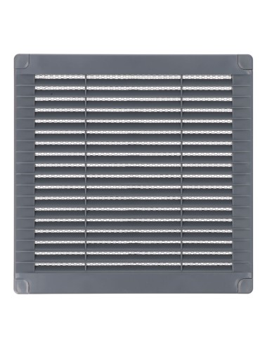 Rejilla ventilación cuadrada con tapones y mosquitera 200x200x7mm abs gris