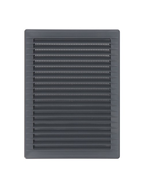 Rejilla ventilacíón rectangular empotrable con mosquitera abs 135x205mm gris