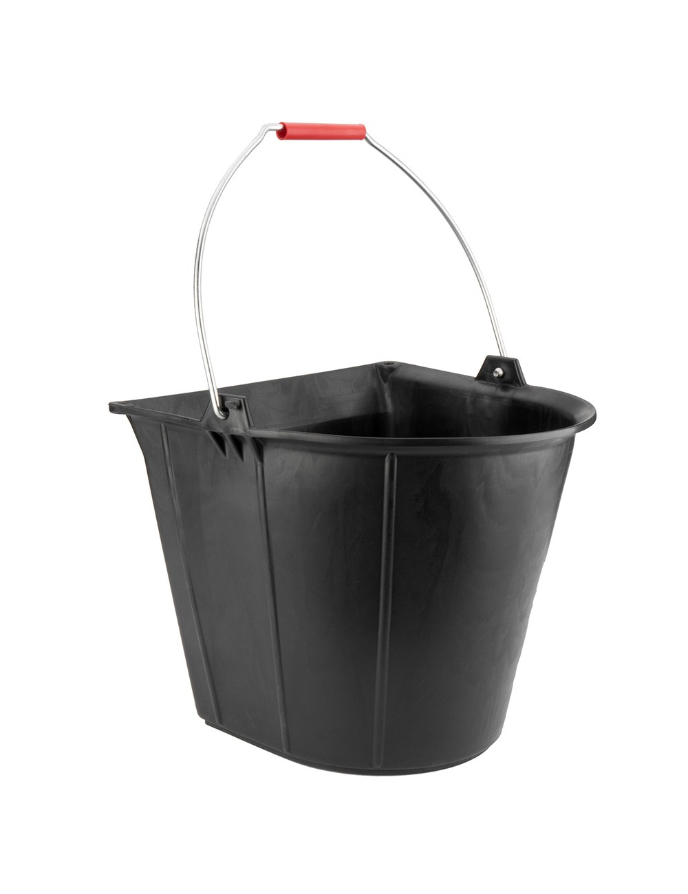 Cubo industrial plano 13 l de caucho sintético negro, con asa metálica.