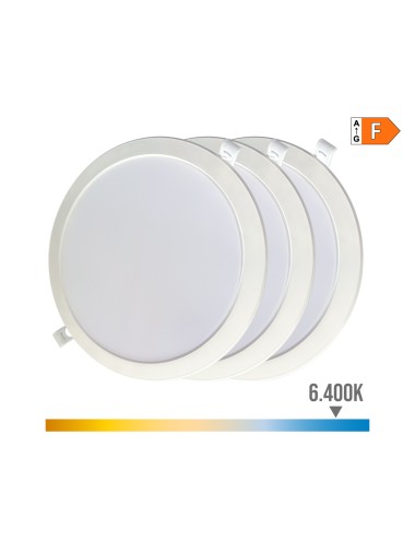 Pack 3 downlights led 18w, luz fría 6400k