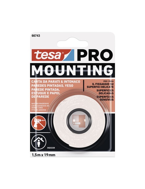 Cinta doble cara mounting pro pared pintada 1.5m x 19mm 66743 tesa