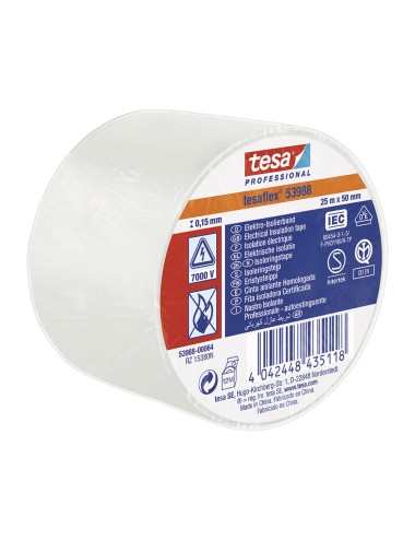 Cinta aislante homologada blanca 25m x 50mm 53988 tesa