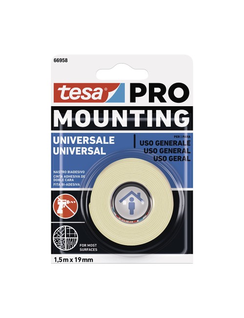 Cinta doble cara mounting pro universal. 1.5m x 19mm 66958 tesa