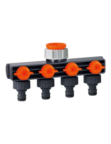 Adaptador de 4 vias para grifo de jardin con enchufes rapidos 19mm 3/4"