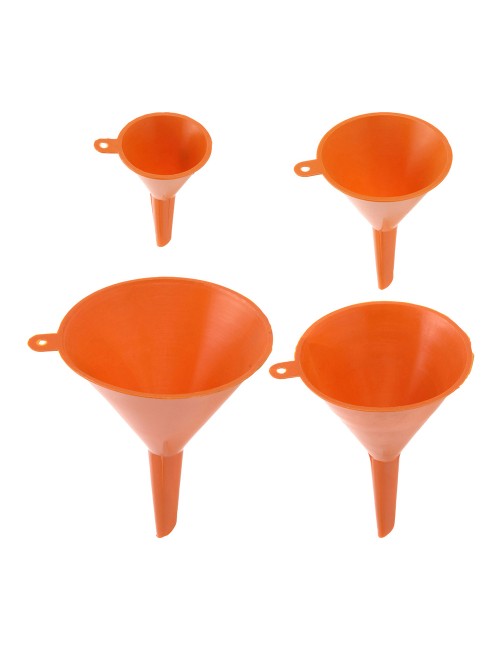 Set 4 embudos color naranja medidas: 5x8,5cm/7,2x11cm/10x14,5cm/12x16cm