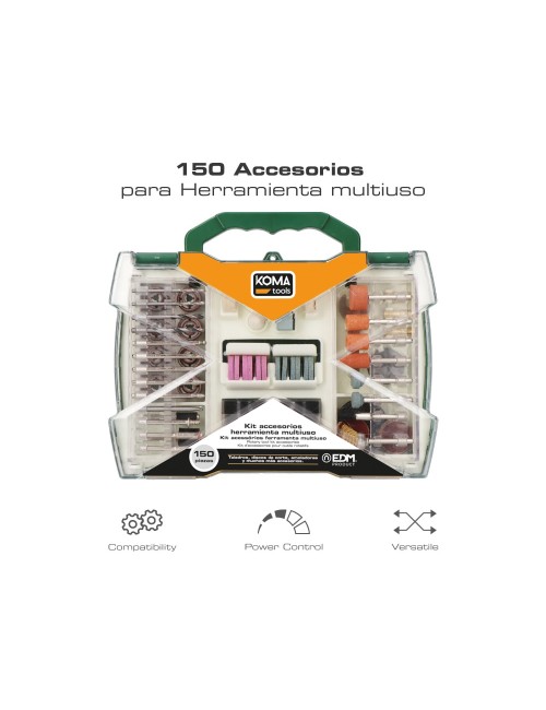 Set de 150 accesorios para mini herramienta multiusos rotativa 08709 koma tools