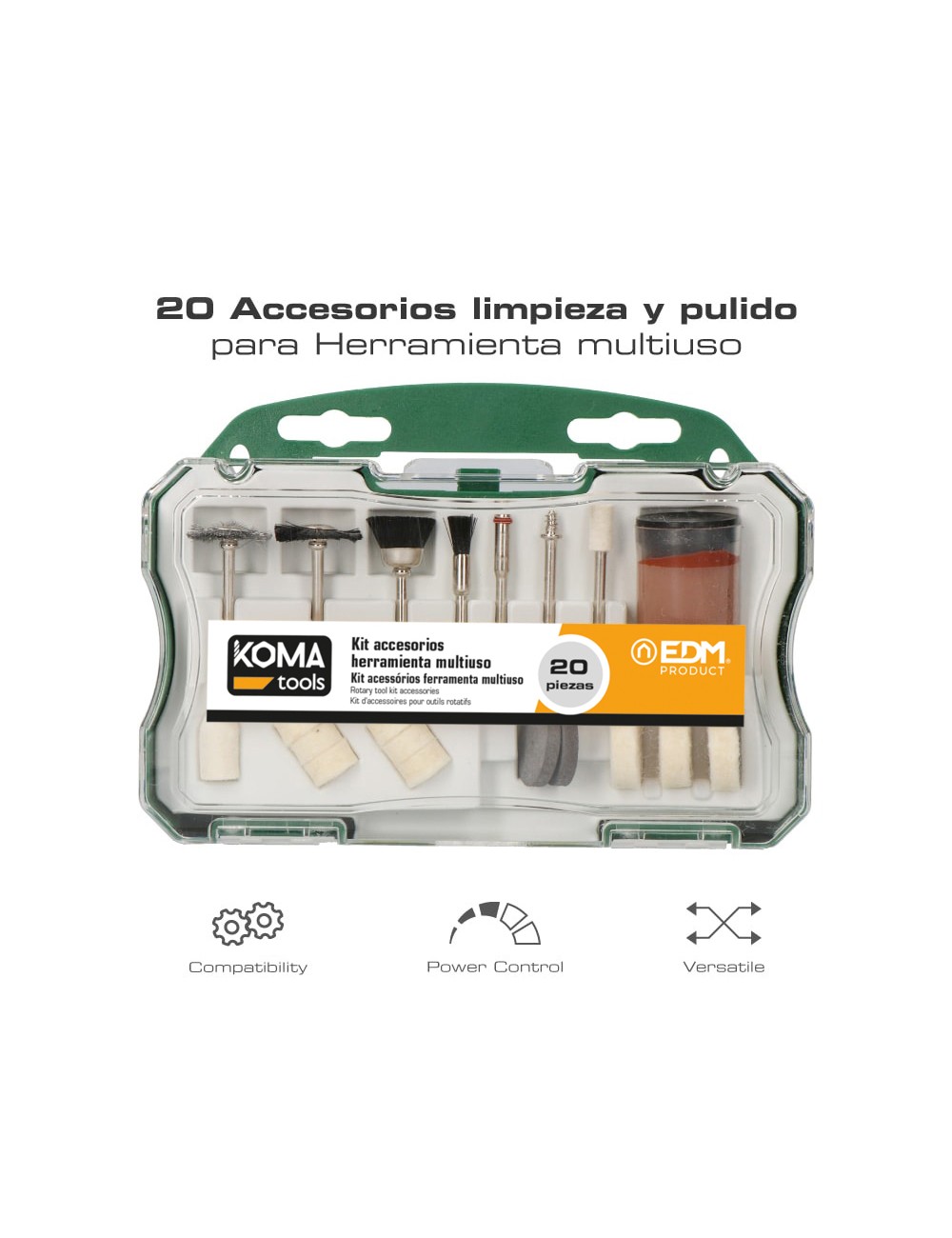 Set 20 accesorios para mini herramienta multiusos rotativa 08709 koma tools