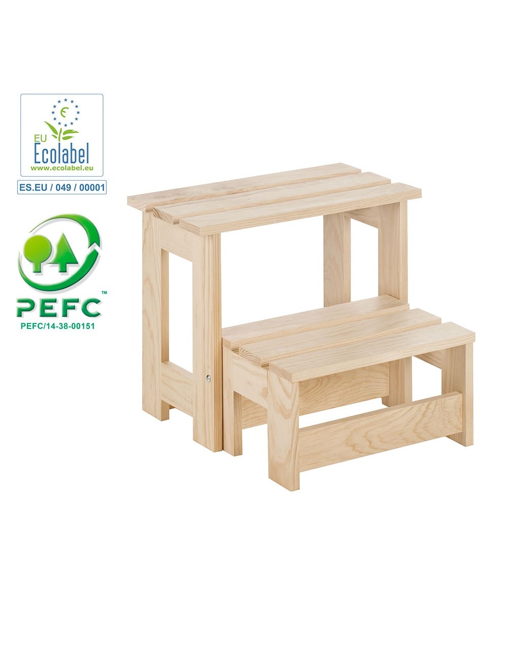 Taburete/escalera montada pino bruto 100% pefc cert 43x46,5x27cm astigarraga