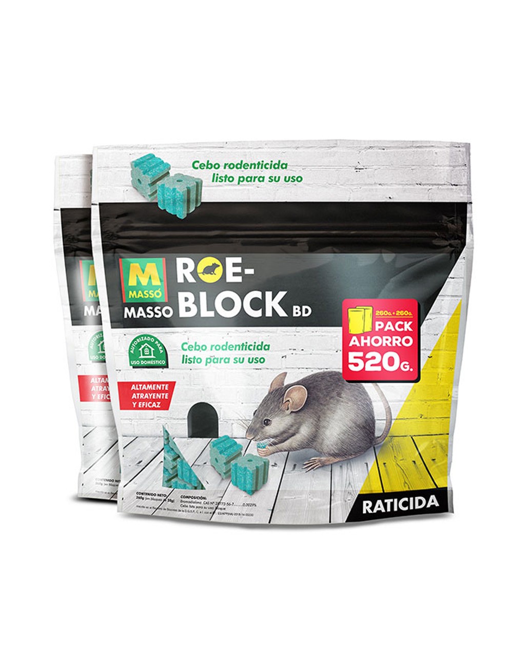 Raticida roe-block 260g+260g 231535 massó