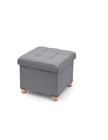 Puf almacenaje gris con patas de madera 38x38x34cm