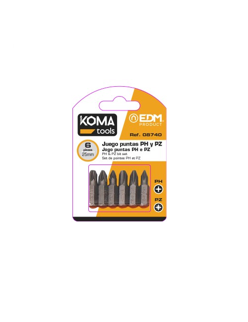 Juego 6 puntas ph 1-2-3 pz 1-2-3 x 25mm koma tools