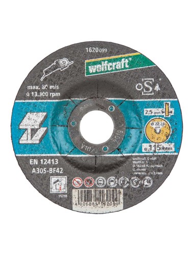 Disco corte para metal ø115x2,5x22,23mm. 1620099 wolfcraft