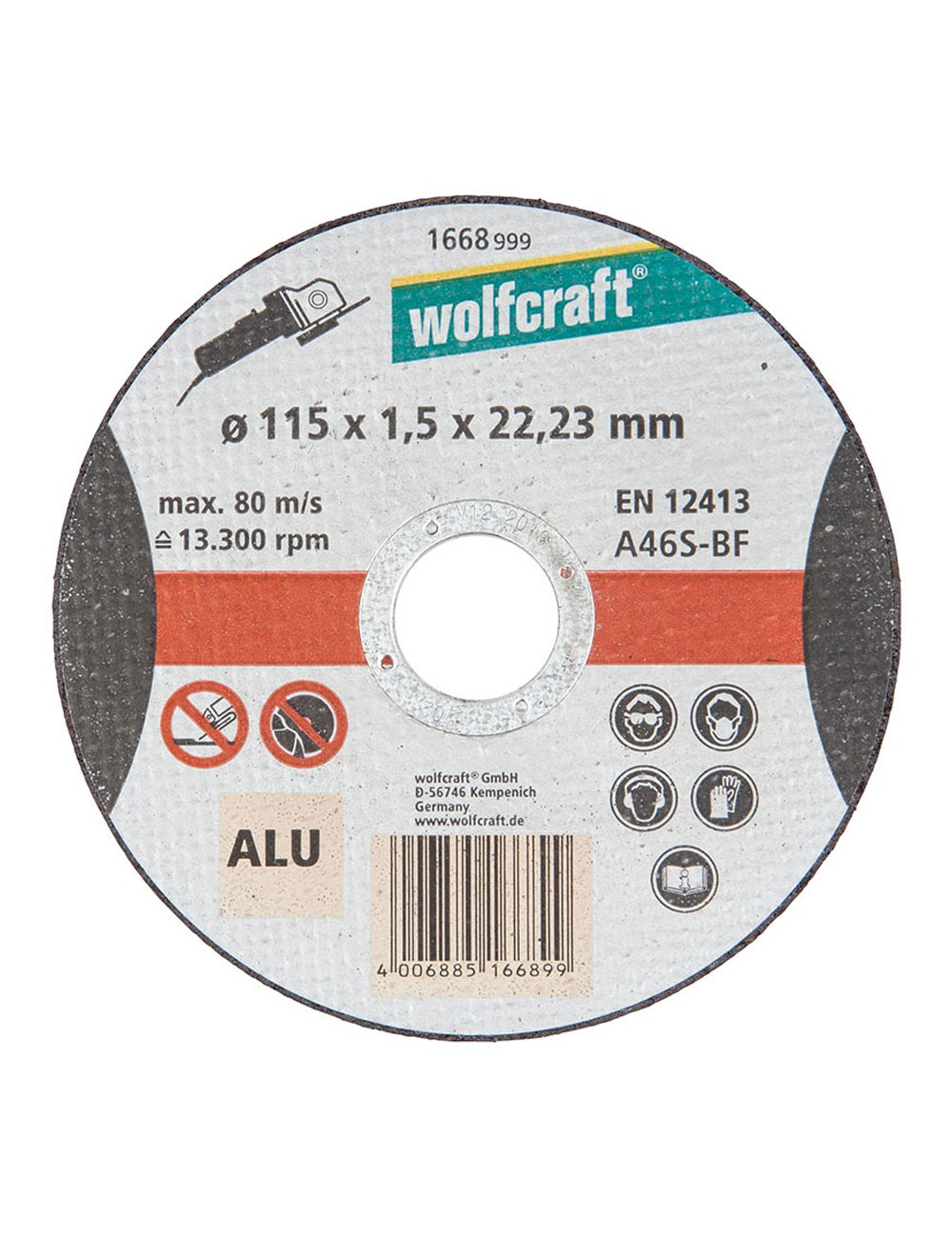 Disco corte para aluminio ø115x1,5x22,23mm. 1668999 wolfcraft