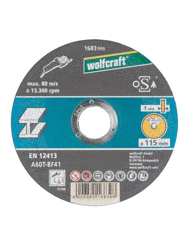 Disco corte para metal ø115x1,0x22,23mm. 1683999 wolfcraft