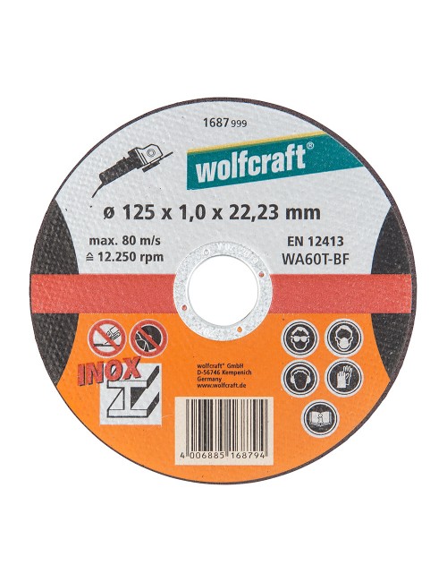 Disco corte de precisión para acero inoxidable ø125x1,0x22,23mm. 1687999 wolfcraft