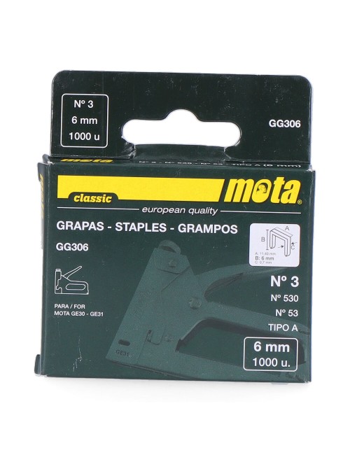 Grapas nº 3 de 6mm 1000 unid. espesor 0,7mm gg306 mota