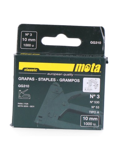 Grapas nº 3 de 10mm 1000 unid. espesor 0,7mm gg310 mota