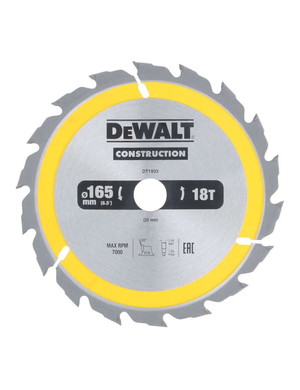 Disco corte ø165x20mm 18t (ac) dt1933-qz dewalt