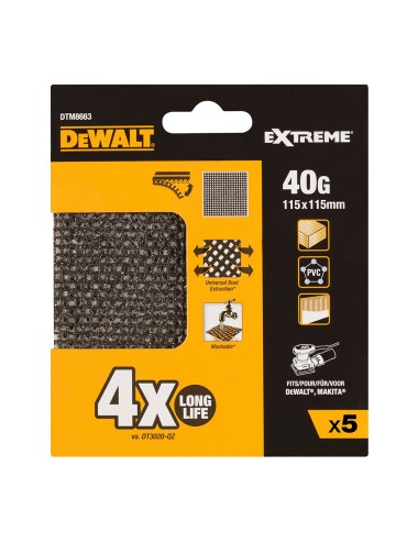 Pack 5 lijas de malla 1/4 grano 40 para lijadoras orbitales 115x115mm dtm8663-qz dewalt