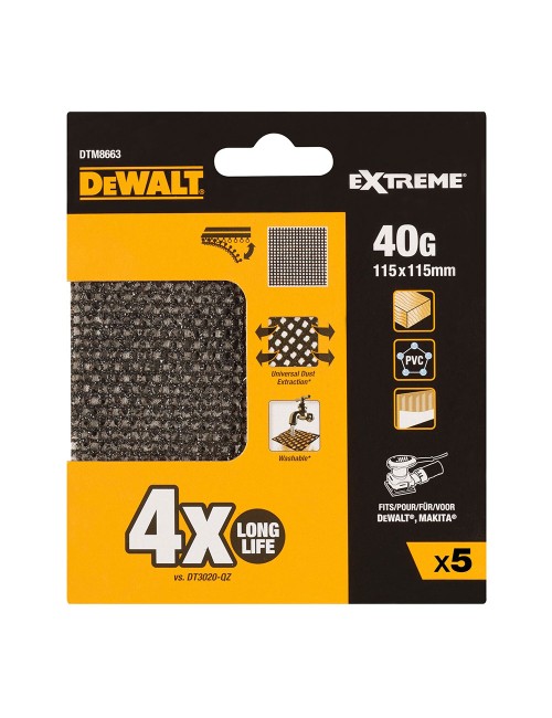 Pack 5 lijas de malla 1/4 grano 40 para lijadoras orbitales 115x115mm dtm8663-qz dewalt