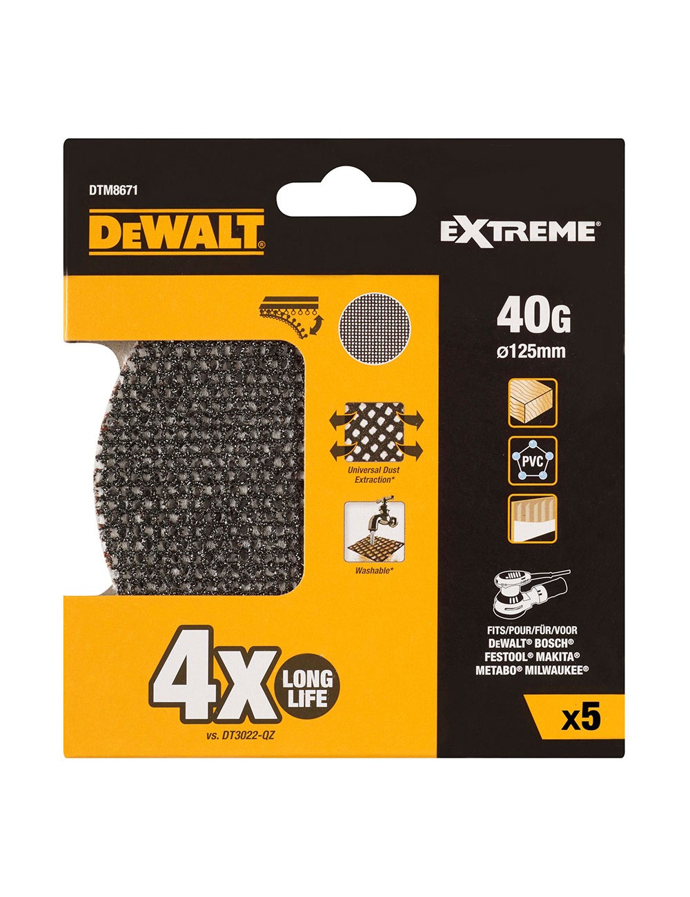 Pack 5 lijas de malla ø125mm grano: 40 para lijadoras rotoorbitales dtm8671-qz dewalt