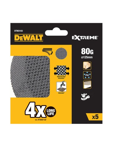 Pack 5 lijas de malla ø125mm grano: 80 para lijadoras rotoorbitales dtm3103-qz dewalt