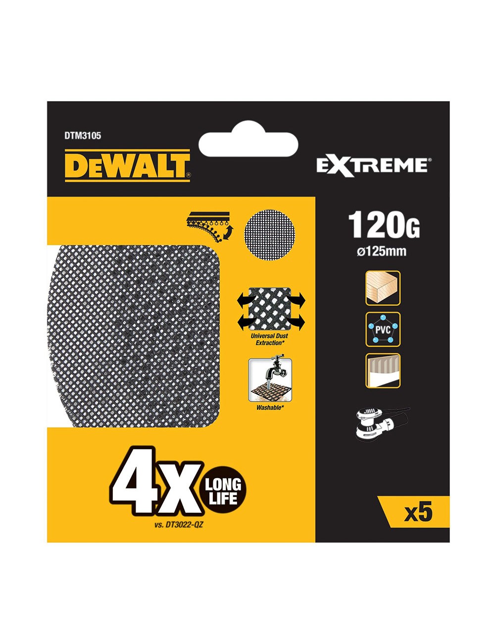 Pack 5 lijas de malla ø125mm grano: 120 para lijadoras rotoorbitales dtm3105-qz dewalt