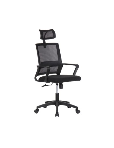 Silla de oficina ergonómica negra con respaldo en malla de nylon edm