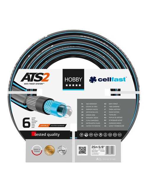 Manguera de riego de 6 capas hobby ats2 de 15 mm x 25 m cellfast