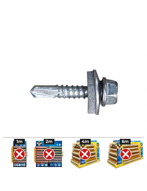 Caja 500 uds. tornillo 7301 punta broca cabeza hexagonal ø 4,8 x 25 mm. arandela de epdm ø16 cincado